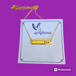 ATHENA 24k Gold Plated Zeta Tau Alpha Greek Sorority Bar Necklace